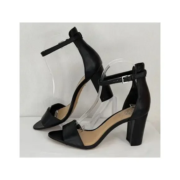 Vince Camuto Corlina Black Leather Ankle Strap Open Toe Heel Sandals 8M - Picture 2 of 8